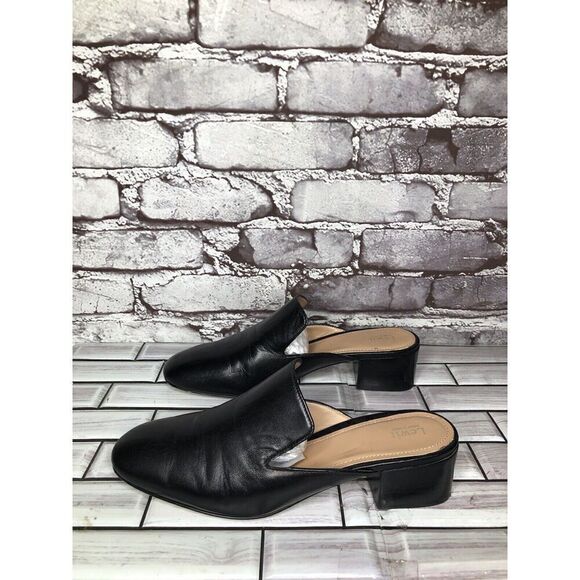 Lewit Black Leather Slip On Block Heel Mules Dress Shoes Women’s Sz 37.5EU/7M US - Picture 9 of 16